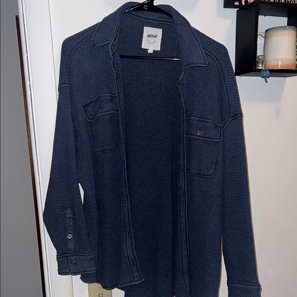 Aerie Blue Waffle Knit Shirt Jacket size xs in good used condition